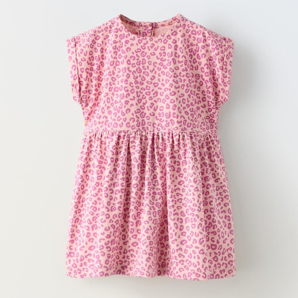 Zara Pink Short Sleeve Animal Print Dress